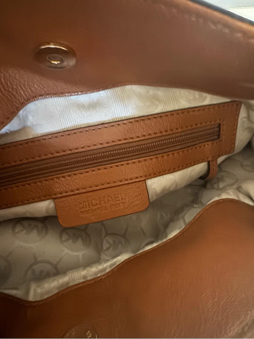 Michael Kors Cognac Leather Satchel with Gold Hardware - Picture 10 of 12